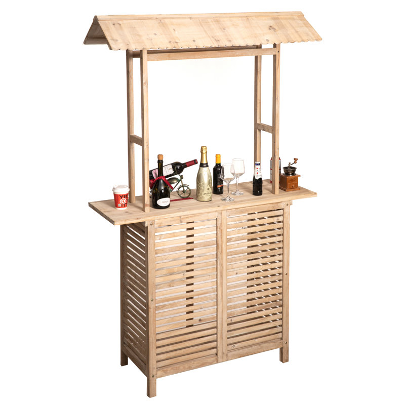 Arlmont & Co. Rustic Wooden Outdoor Bar Counter With Roof